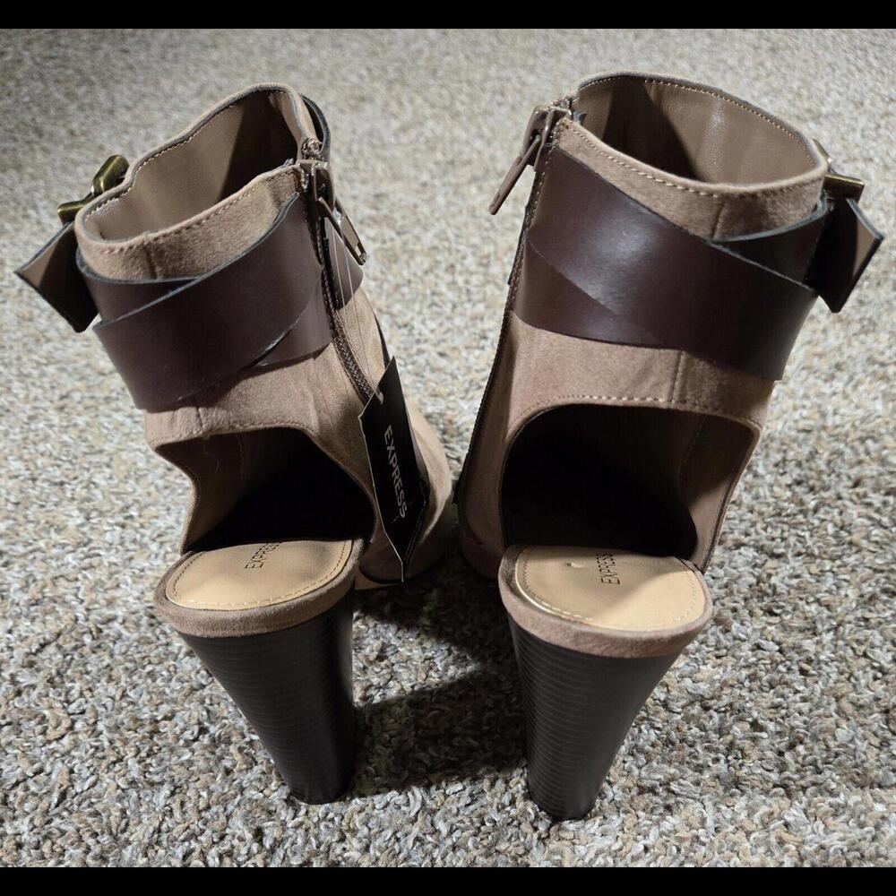 Express Pointed Toe Open Back Tan High Heel Shoe … - image 4